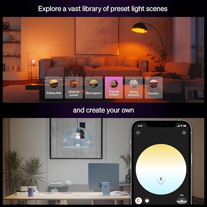 Philips Hue Smart LED A19 Bulb 1-Pack, White & Color Ambiance, E26 Base, 7.2W, Full Spectrum Light 1000K-20000K, 810 Lumens, Dimmable, Works with Alexa, Google, & Apple Home