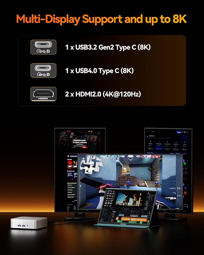 GEEKOM A8 Mini PC with AMD Ryzen 7 8745HS (Beats 6800H), 16GB DDR5 RAM (Upgradable, Not LPDDR) 1TB NVMe SSD, Windows 11 Pro Desktop Computer for Home&Business, USB4, SD Slot, 8K | WiFi 6E, 2.5G LAN