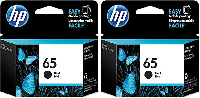 HP 65 Black Ink Cartridge | Works with HP AMP 100 Series, HP DeskJet 2600, 3700 Series, HP ENVY 5000 Series | Eligible for Instant Ink | N9K02AN (Pack of 2)