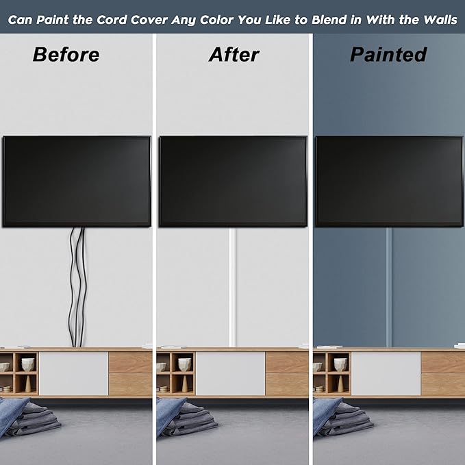 YCLYC 62.8in Cable Cover Wall, White Wire Cover for Wall, Paintable Cord Cover Wall Kit, Cord Hiders for TV on Wall, Hide Cords Wall Mounted TV - Cord Concealer Cable Channel 4xL15.7in W0.98in H0.5in