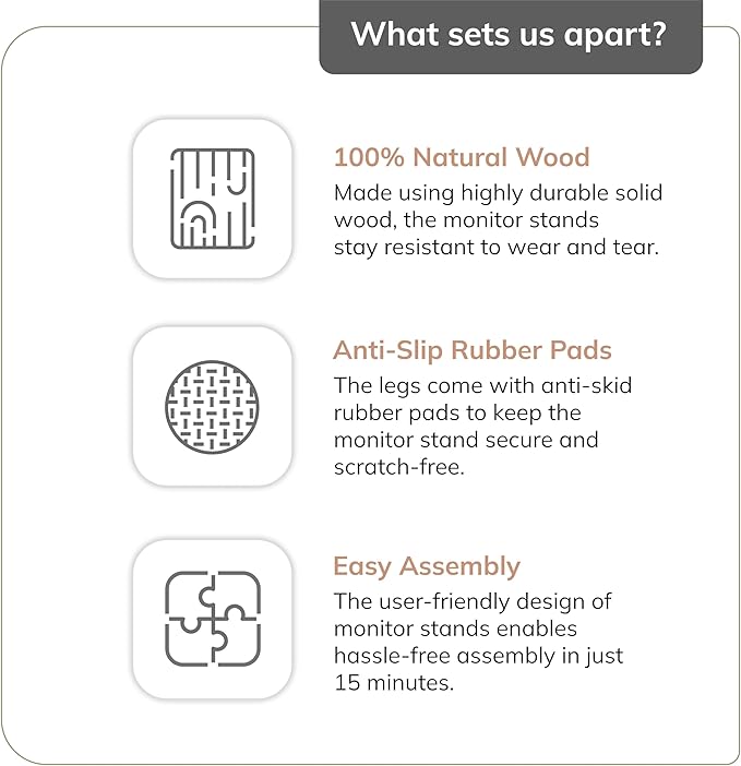 Anji Mountain Wooden Monitor Stand - Elegant Monitor Riser, Perfect Monitor Stand for Desk Organization, Durable Wood Construction monitor stands, Enhances Ergonomics and Workspace Efficiency,Natural