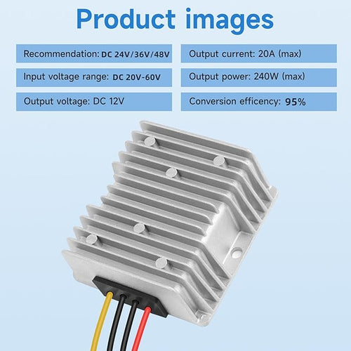 Acridine 20A 240W DC 24V 48V 36V to 12V Step Down Converter Golf Cart Voltage Regulator Reducer Waterproof Buck Transformer Wth Fuse
