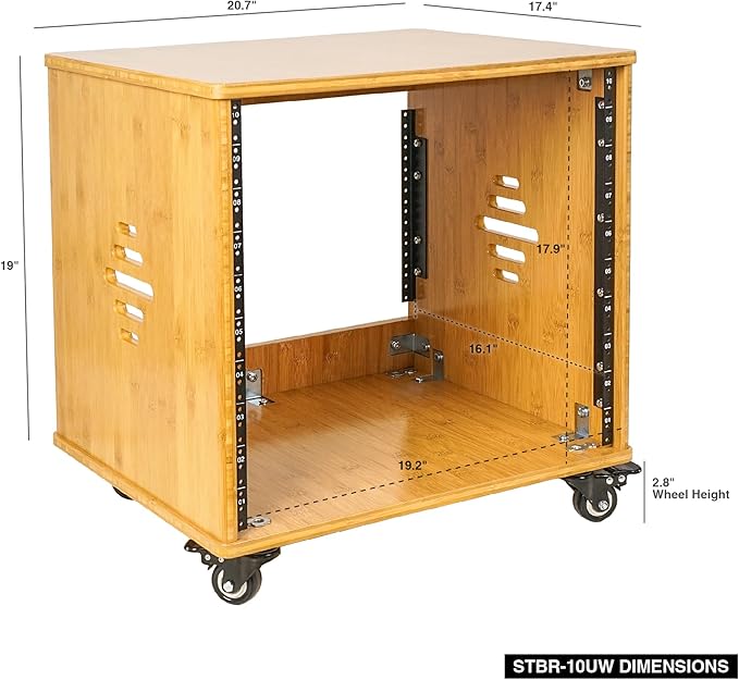 Sound Town DIY 10U Solid Carbonized Bamboo Studio Rack w/ 16" Depth, Ventilation, Rubber Feet, Casters for Recording Room, PA/DJ Pro Audio, Home Audio (STBR-10UW)