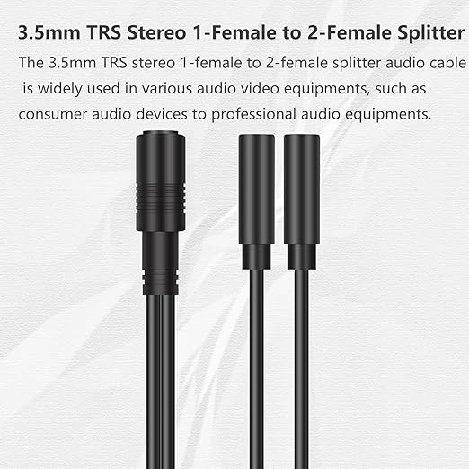 Bolvek 2 Pack 3.5mm 1/8" TRS Stereo 1-Female to Dual 2-Female Jack Splitter Audio Cable