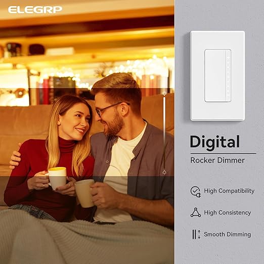 ELEGRP Dimmer Switch, Digital Dimmer Light Switch for LED Lights 150W, INC/HAL 450W, Single Pole LED Dimmer Switch, Needs Neutral Wire, Wall Plate Included, UL Listed, 6 Pack, Matte White