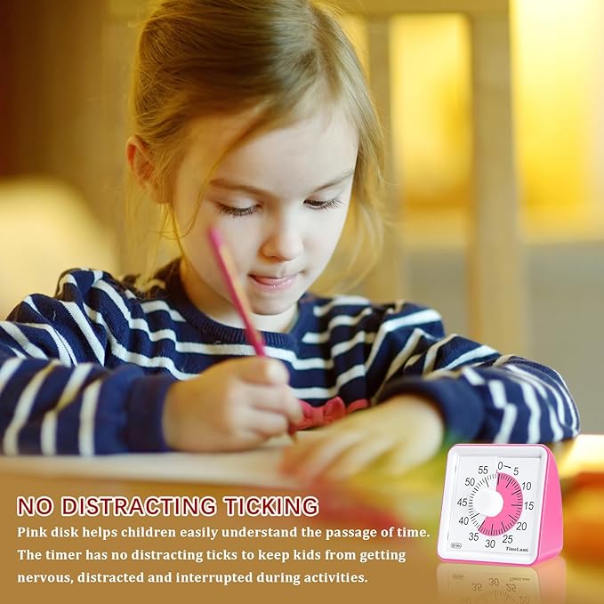 TimeLumi 60-Minute Visual Timer for Kids, Time Management Tool Study Classroom Timer, Home Edition Silent Countdown Timer for Toddler, Teachers and Adults (Pink)