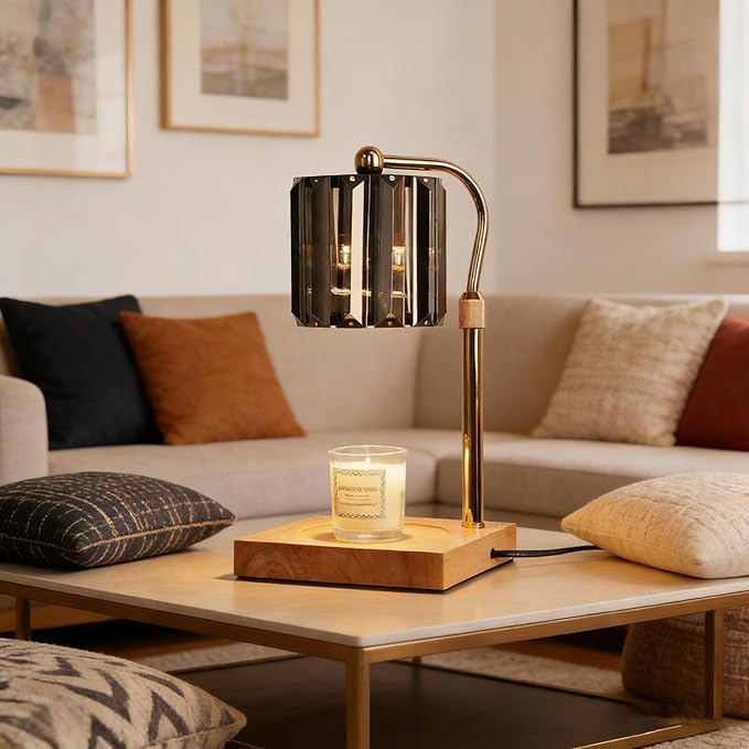 Candle Warmer Lamp with Timer & Dimmer – Artistic Glass Shade Desk Lamp for Bedroom, Home Decor, Gift for Mom or Women, Housewarming Present – Wax Melt Warmer for Jar Candles