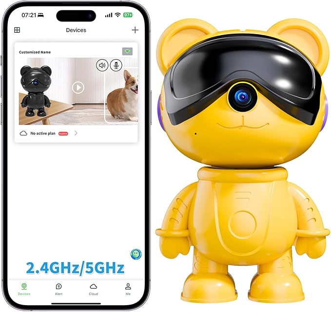 dzcctvipc-Cute Bear-2K Smart-Robot Security-Camera Wireless - Nanny & Pet Motion Monitor with Mobile App,Baby Cry Detection Alarm,5G Dual-Band,Pan-Tilt,Full HD Night Vision,24/7 Recording,2-Way Audio