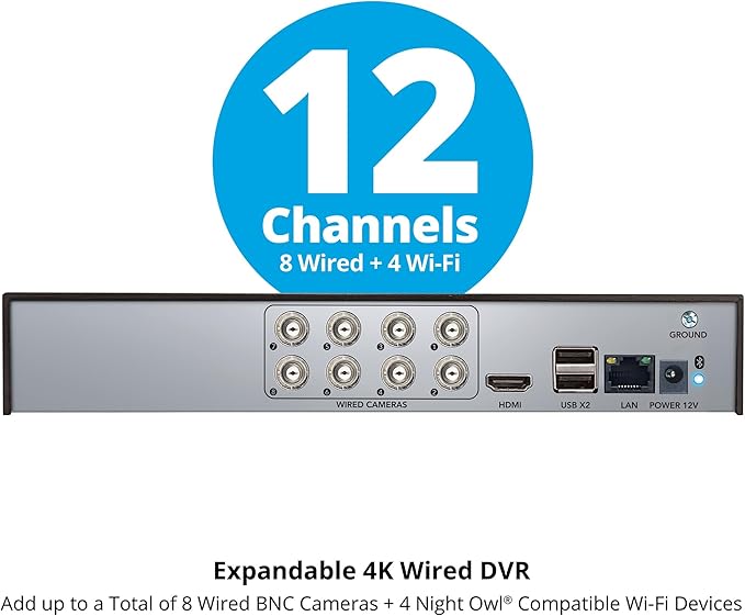 Night Owl 2-Way Audio 12 Channel DVR Video Home Security Camera System with (8) Wired 4K HD Indoor/Outdoor Deterrence Cameras and 2TB Hard Drive (Add up to 4 Wi-Fi Cameras) (8 Camera)