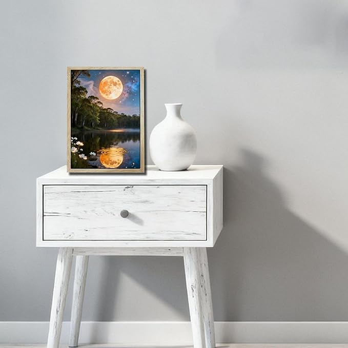 URVIP LED Glowing Photo Frame, 3D Starry-Sky Blue Moon Wall Art, 9x12 Inches Dimmable Light Up Light Painting for Bedroom, Unique Aesthetic Decor, Great Birthday Gift for Women Men