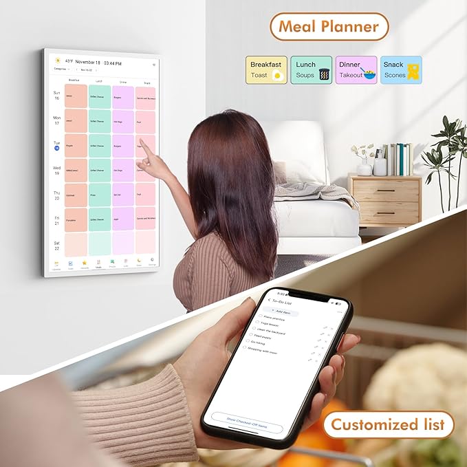 24" Smart Calendar Digital Chore-Chart-for-Planner - Touchscreen Display Electronic Calendar for Family Schedules, 32GB, Auto-Sync Google iCloud Outlook Calendars, Wall Mounted Household Organization