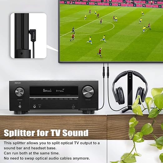 Bangun 90 Degree Optical Audio Splitter 1 in 2 Out, Digital Toslink Fiber Optical Splitter Audio Adapter (1 Male Input 2 Female Output) for TV, Soundbar