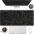 Eflxamz Desk Mat,Black Topographic Contour Map Desk Pad,Topographic Contour Large Gaming Mouse Pad for Desk,Extended Big Computer Keyboard Mouse Pad with Non-Slip Base and Stitched Edge,35.4"x15.7"