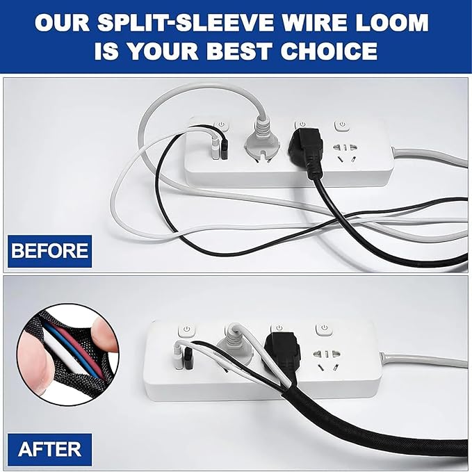 GBSCLOVER Wire Cord Protector Wire Loom Tubing, 25ft-3/8 inch Cable Sleeve Split Sleeving for USB Cable，Computer Electrical Wire Power Cord Audio Video Cable Black