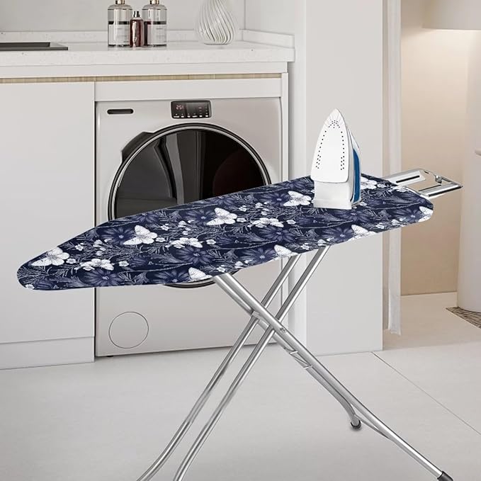 ZCFYGDX Ironing Board Covers Butterfly Blue Flower Print Lightweight & Breathable Anti-Slip & Wear-Resistant(17 x 49 in) Hook & Loop Elastic Edge Easy to Install, Scorch Resistant Decor Size-M