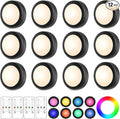 Yiliaw 12 Pack LED Puck Lights Remote Control 16 Color Changeable Under Cabinet Lights, Battery Operated Lights Night Light with Dimmer & Timmer for Closet Bedroom Kitchen, Black