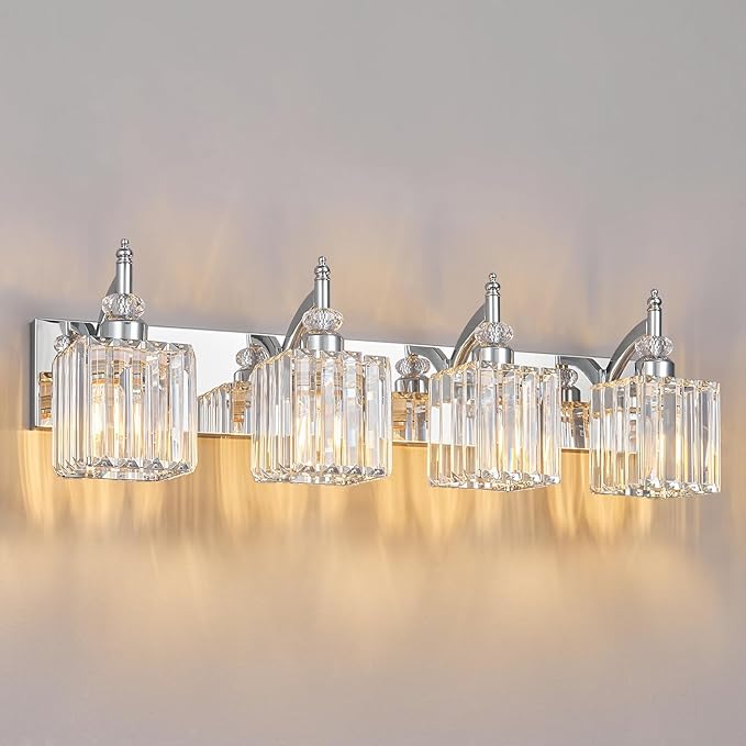 BBLLWJ Modern Bathroom Vanity Light 4-Light Chrome Crystal Light Fixtures Over Mirror for Bathroom Wall Sconce