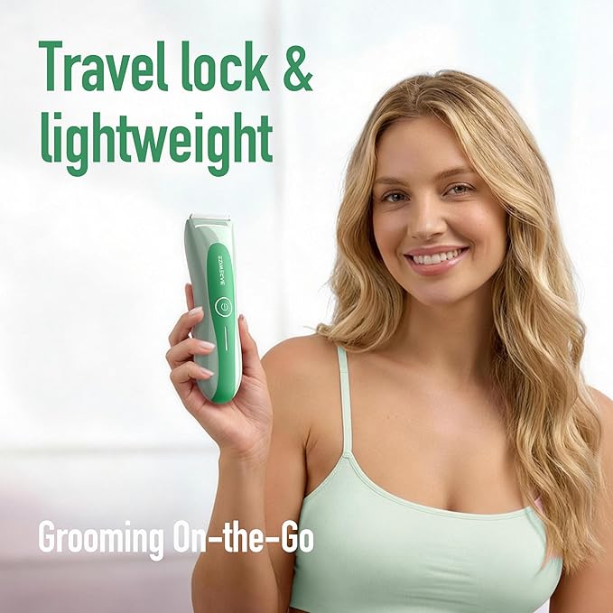 BAREWIZE Bikini Trimmer for Women, Electric Shaver for Women | LED Light, IPX7 Waterproof, USB-C Rechargeable, Ceramic Blade | Electric Razors for Women, Pubic Hair Trimmer Women (Jade Glow)
