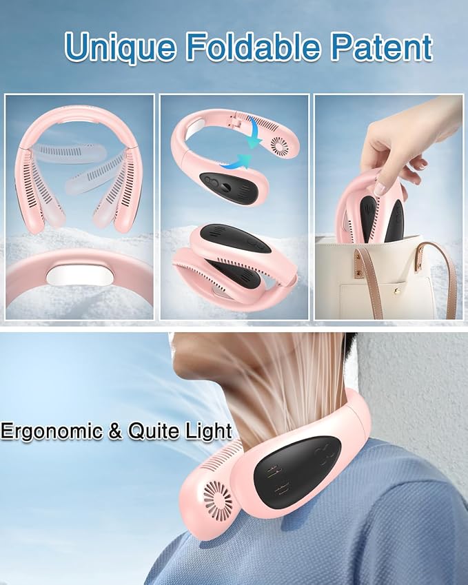 GAITIR Neck Air Conditioner, Portable Neck Fan with Cooling Plate 360°Cooling Airflow, 5000mah Rechargeable USB Fan Hands Free Bladeless Wearable Foldable Mini Fan for Men Women Home Office Outdoor