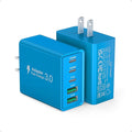 [60W/2Pack] Wall Charger, USB C Charger Block, 5-Port PD + QC 3.0 Fast Charging Power Plug Adapter Brick for Watch Series 10 9 8 7, for iPhone 17 16 15 14 13 Pro Max Airpod, Samsung Galaxy S25(Blue)