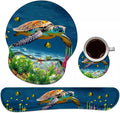 Keyboard Wrist Rest + Mouse Pad Wrist Support Set with Coasters, Non-Slip PU Base Ergonomic Mousepad for Home Office Working Studying Easy Typing & Pain Relief, Sea Turtle