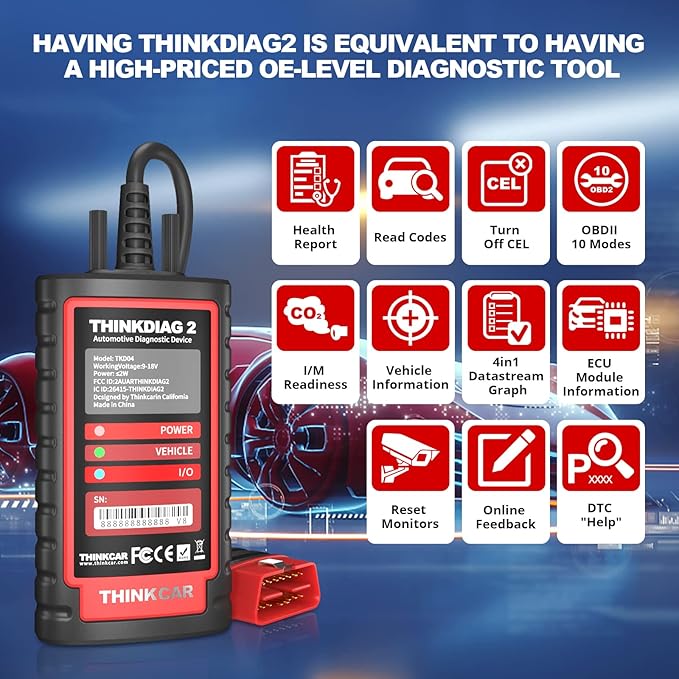 Thinkdiag2 All System Bidirectional OBD2 Diagnostic Scanner for iOS & Android, Bluetooth Scan Tool with CAN-FD Protocol, 15+ Reset Functions, ECU Code, Active Test, AutoVIN, 1 Year Update