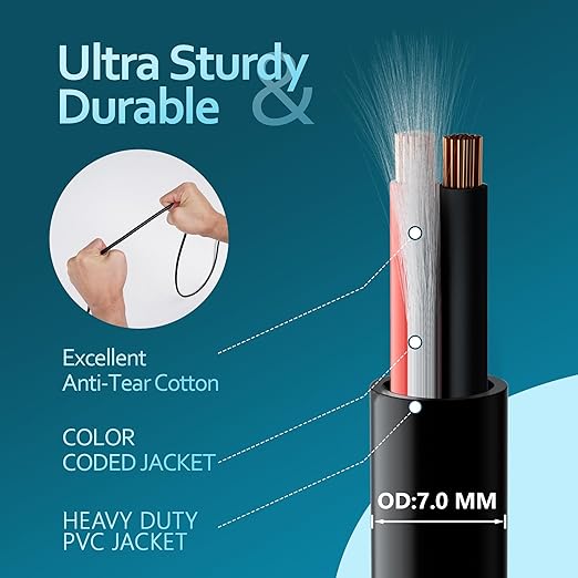 HiFind 16/2 Gauge Speaker Wire Cable 50 Ft-Tinned OFC Copper-UL CL3 Rated- Indoor/Outdoor-Pro Series 16 AWG-UV PVC Jacket&Cotton, Hi-Fi Sound for Car Audio,Home Theater Speakers,Stereos-Black