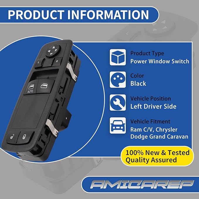 AMICAREP Master Power Window Switch Driver Side Compatible with 2012-2015 Dodge Grand Caravan Ram C/V Chrysler Town&Country 8+8 Pin 2 Door Replaces# 68110870AA 68110870AB