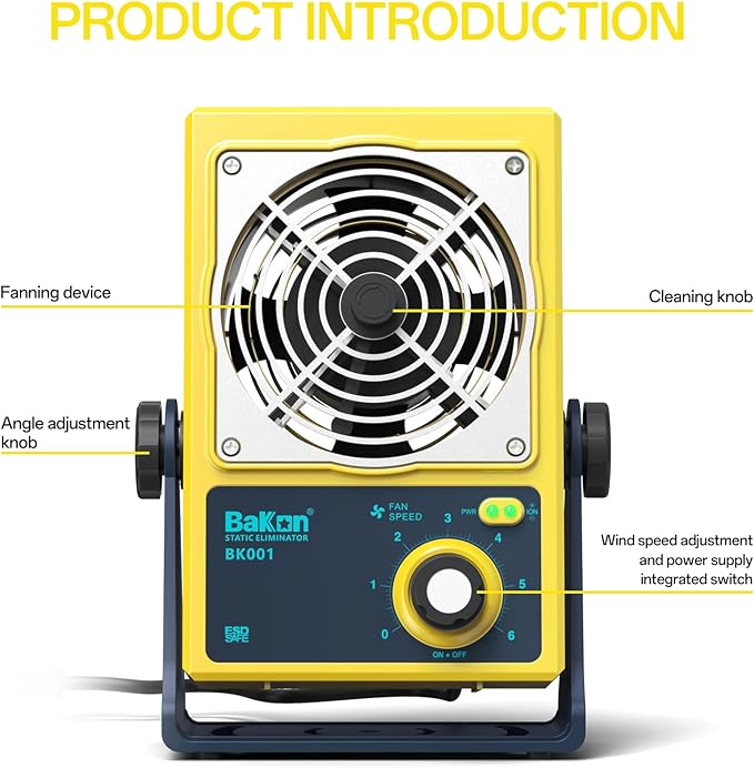 Anti-Static Ion Fan, Ion Electric Fan, Static Eliminator, Electronic Manufacturing Maintenance, Scientific Research Laboratory, Chip Packaging to Eliminate Static Electricity (BK001-Yellow)