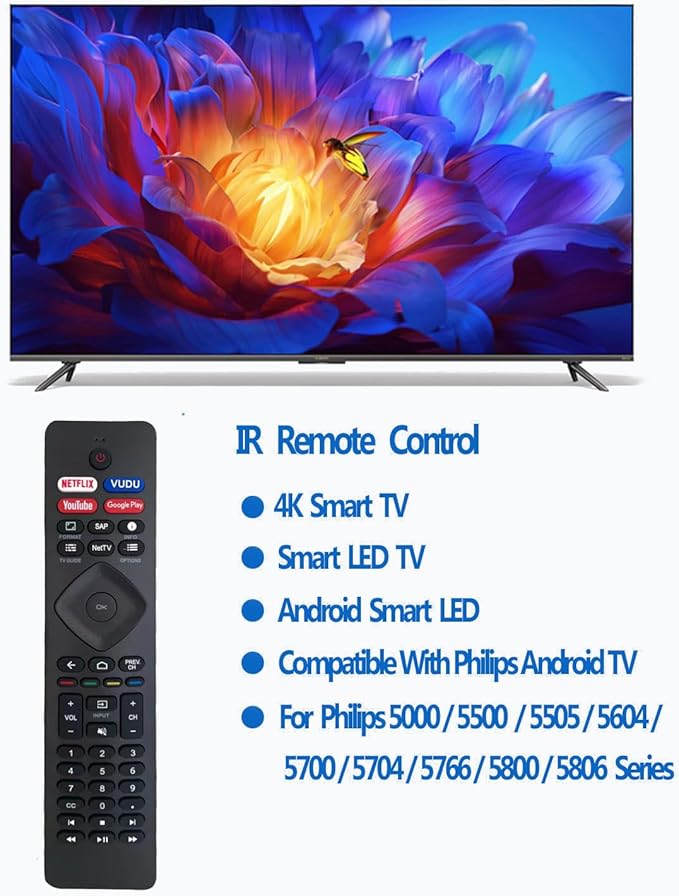NH800UP RF402A-V14 Universal TV Remote Replacement for Phillips Remote Control for TV, for Philips Smart TV Android LED with LCD 4K 43PFL5766/F7/F7 55PFL5604/F7 55PFL5704/F7 65PFL5504/F7 65PFL5704