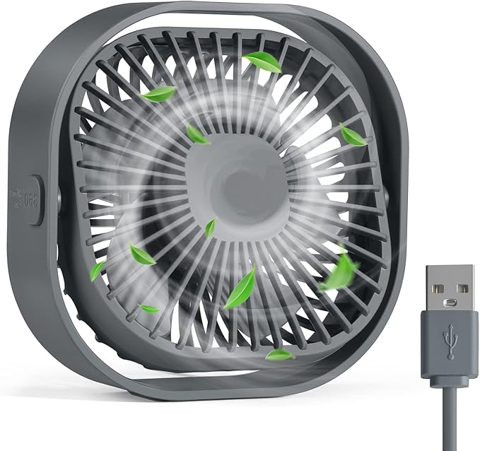 RJVW 4 Inch Small USB Desk Fan, 3-Speed Portable & 360°Rotatable Mini Cooling Fan, USB-Powered Desktop Fan for Home Office Bedroom Dorm Indoor Outdoor Summer Gift