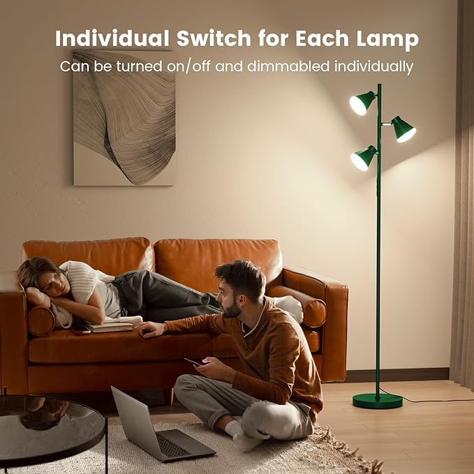 SIBRILLE 36W LED Tree Floor Lamp, Dimmable Tall Standing Lamp with Remote & Touch Control, 4 Color Temperatures Bright Floor Lamp, 3 Rotatable Light Modern Floor Lamps for Living Room Bedroom Office