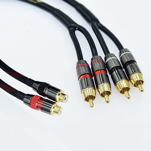 Arklove 3ft Shielded RCA Splitter Subwoofer Stereo Audio Video Cable 1 Female to 2 Male Dual Speaker Y Adapter Connector Extension Cord 24k Gold Plated(2 Pack)