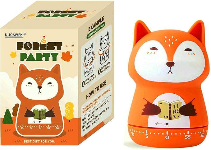 NUOSWEK Mechanical Kitchen Timer, Cute Animal Wind Up 60 Minutes Manual Countdown for Kids, Classroom, Home, Study and Cooking (Orange Fox)