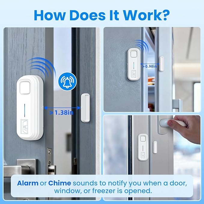 Sanjie Door Alarm with Instant and Delayed Alerts 30s/1min/2min/4min, Door Window Ajar Alarms for Kids Safety/Home Security, Volume 0-120dB, Left Open Alert for Freezer Fridge Home, 3 Sensor