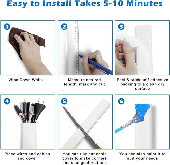 TV Cord Hider - 39in(3xL13in) Cord Covers for Wall Mounted TV Cable Hider Wall Kit | Wire Hiders for TV on Wall, Wire Covers for Cords, Cable Concealer Hide Cords, 1.5" W x 0.75" H, White