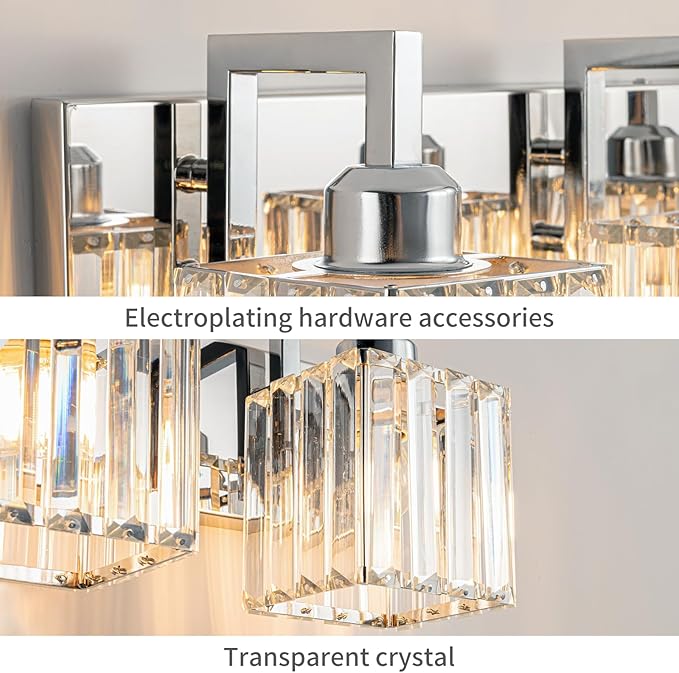 FDPBY Modern Bathroom Vanity Light 6-Lights Chrome Crystal Wall Lamp Bathroom Modern Crystal Vanity Lighting
