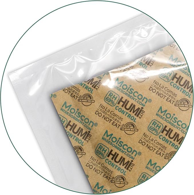 Wisesorb 60 Gram 5 Pack 69% Two-Way Humidity Control Packs, Size 60 for Plastic Travel Case & Zip Lock Bags & Wood Containers, 69 Humidity Pack Humidifier Moisture Control Packets Individually Wrapped