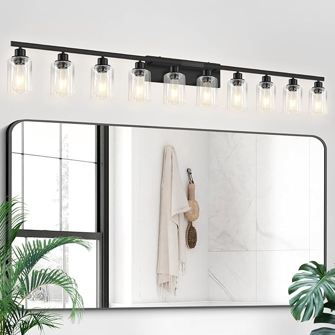 DIKAIDA 10 Light Bathroom Vanity Lights Over Mirror, 65.4inch Black Vanity Lights Fixtures Matte Black Modern Vanity Lights Black Bathroom Wall Lighting for Mirror Bedroom,Living Room