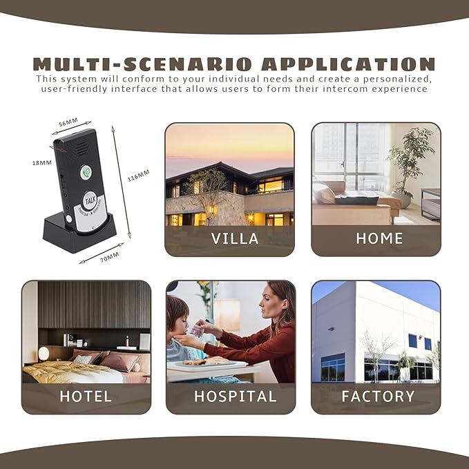 2 Way Voice Intercom, Super Long Range Intercomunicador, Home Security Easy Install, Indoor Outdoor System, Fit for Home Hospital Office, Black
