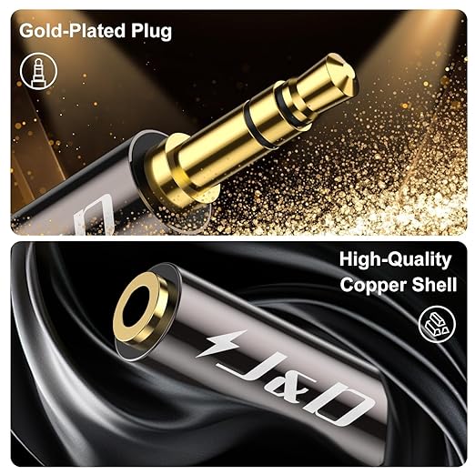 J&D 1/8 Inch TRS Stereo Y Splitter Cable, Gold Plated Copper Shell 3.5mm Female to Dual Male Adapter, Only Suitable for Switching, 6.6 Feet