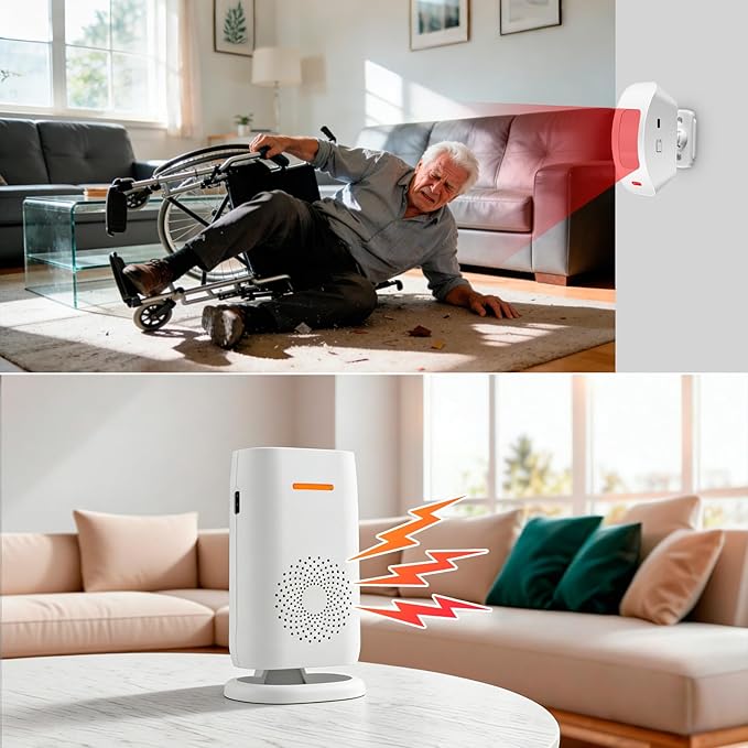 Wireless Motion Sensor Door Chime: Doorbell for Business When Entering, Caregiver Reminder for Elderly, Pet Monitoring Buzzer, Motion Sensor Detect Alarm for Home Security, 2 Sensors 1 Receiver