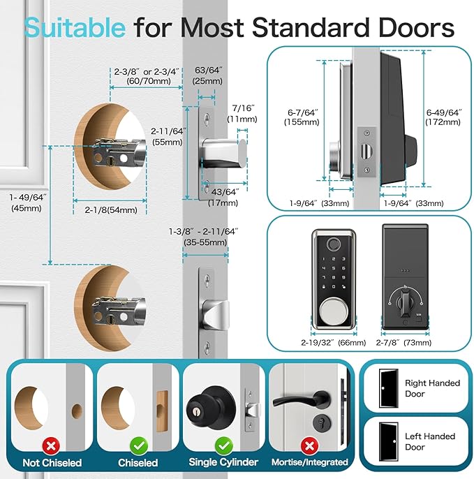 Smart Locks Front Door, Keyless Entry Door Lock with App Control, Fingerprint Deadbolt Alexa with Touchscreen Keypad Code, Bluetooth Electronic Deadbolt Auto-Lock for Home