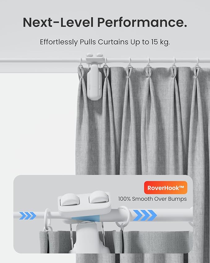 SwitchBot 2025 Automatic Curtain Opener 3 Rod-Bluetooth Remote Control, WiFi&Smartphone Control, Upgraded High-Performance, Add Hub to Work with Alexa, Google Home, HomeKit