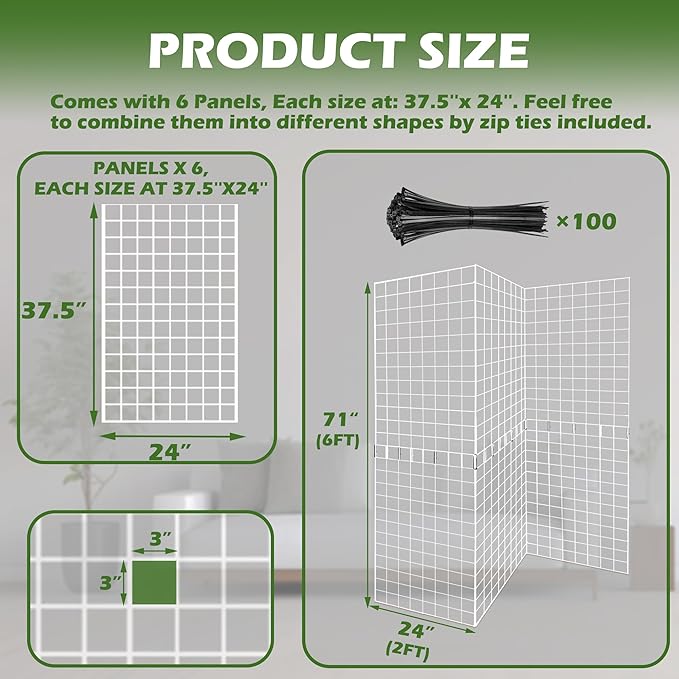 Koretech Grid Wall Panels 3 Pcs, Commercial Grade Gridwall Panels, Metal Grid Wall Panel Display Stand, You Can DIY 6 Pack 2'x3' or 3 Pack 2'x6', White