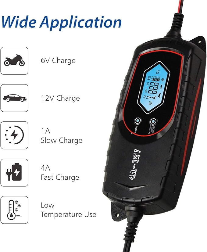 GOOSUO Car Trickle Battery Charger, Battery Maintainer Automatic, 6V 12V Fully Automatic Smart Battery Charger, Trickle Charger Multipurpose Set for Trucks, Motorcycles, Lawn Mower, Scooter