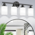 Guliaofo 4-Light Bathroom Light Fixtures, Black Vanity Lights for Mirror with Textured Milky White Glass Shade, Modern Kitchen Light Fixtures Wall Sconce Light - E26 Base