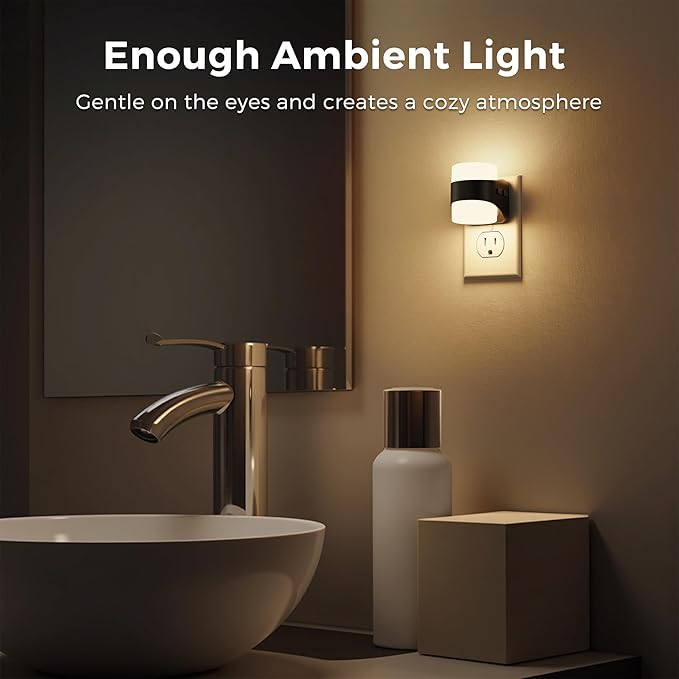 L LOHAS LED Colored Night Lights Plug into Wall, 3 Brightness Level, 1W Low Power Nightlight with Auto On/Off Sensor, Ideal for Living Room, Bathroom, Bedroom, Kids Room, 2 Pack