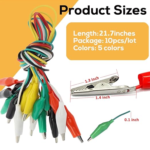 60PCS Premium Alligator Clips Electrical, Crocodile Test Leads with Test Probes, 5 Colors Double-Ended Jumper Wires with Alligator Clips for Multimeter, DIY Engineering Experiment Circuit Connection