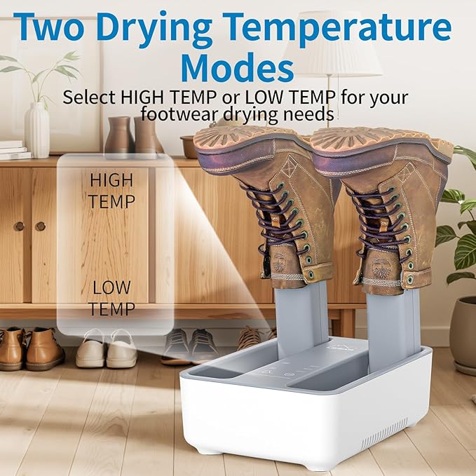 LAVIEAIR Boot Dryer Shoe Dryer for Work Boots Sneakers and Gloves, Temperature-selectable Boot Warmer with Heat, Timer, Fan and Retractable Hoses